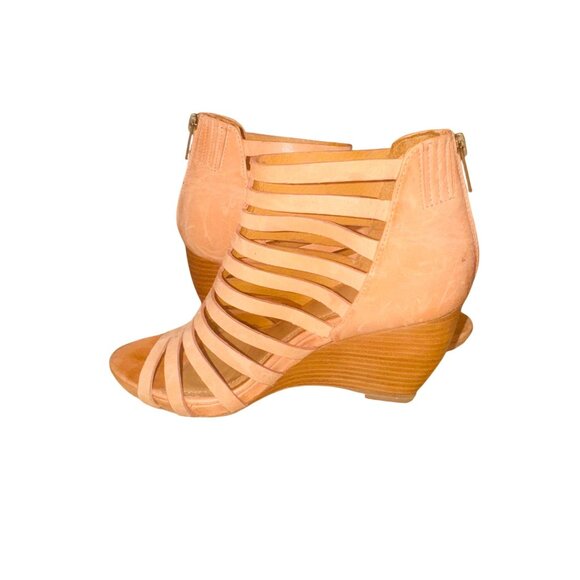 Johnston & Murphy Strappy Gladiator Wedge Sandals 7M Leather Tan Back Zipper - Picture 5 of 11